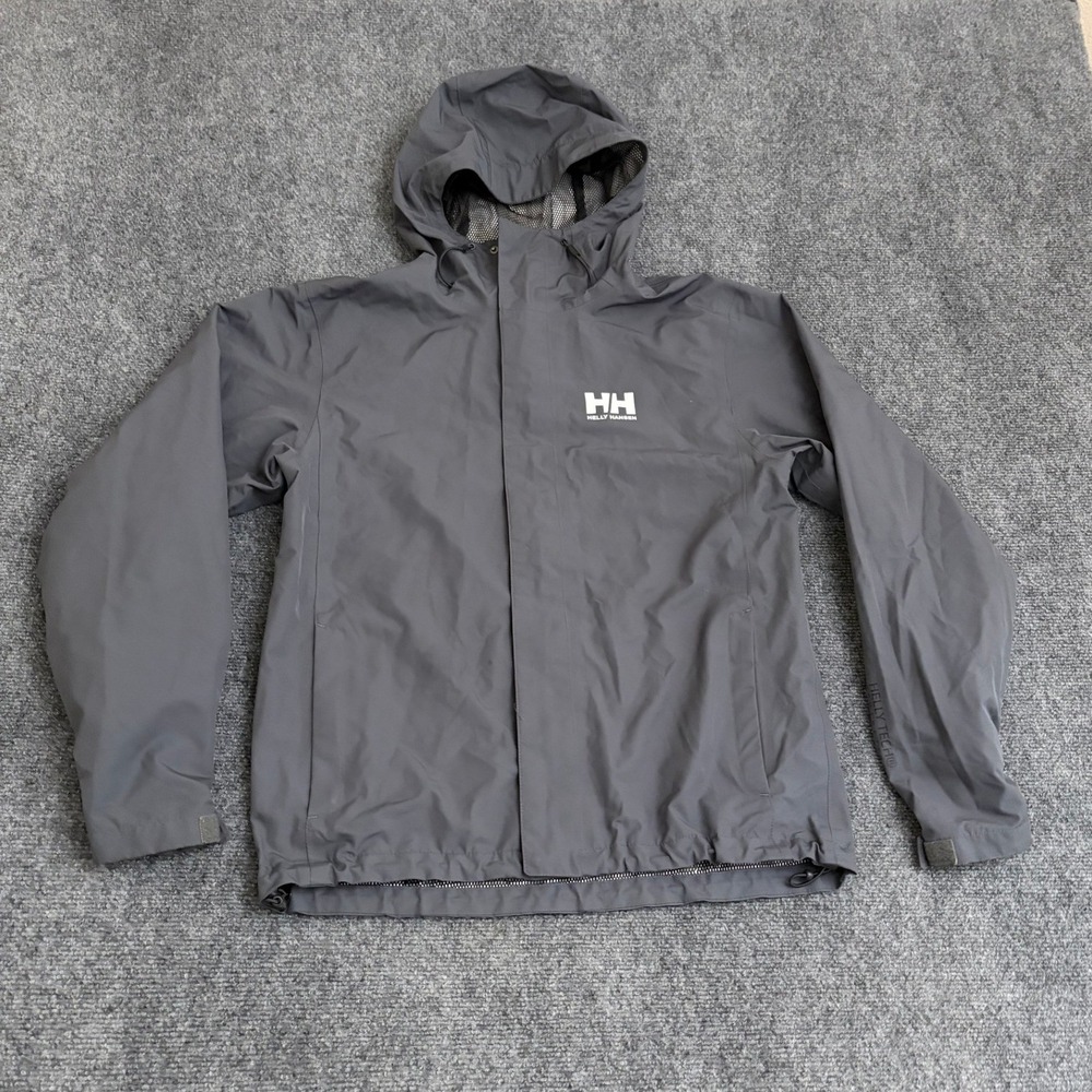 Helly Hansen Seven J Rain Jacket Gray Helly Tech Waterproof Hooded Shell Small